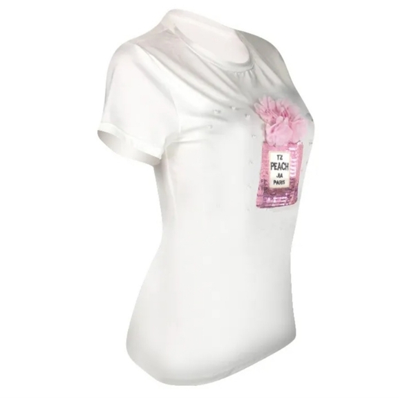 T-Shirt With A Sequin Perfume Bottle design and pearls🩷 - Picture 3 of 5
